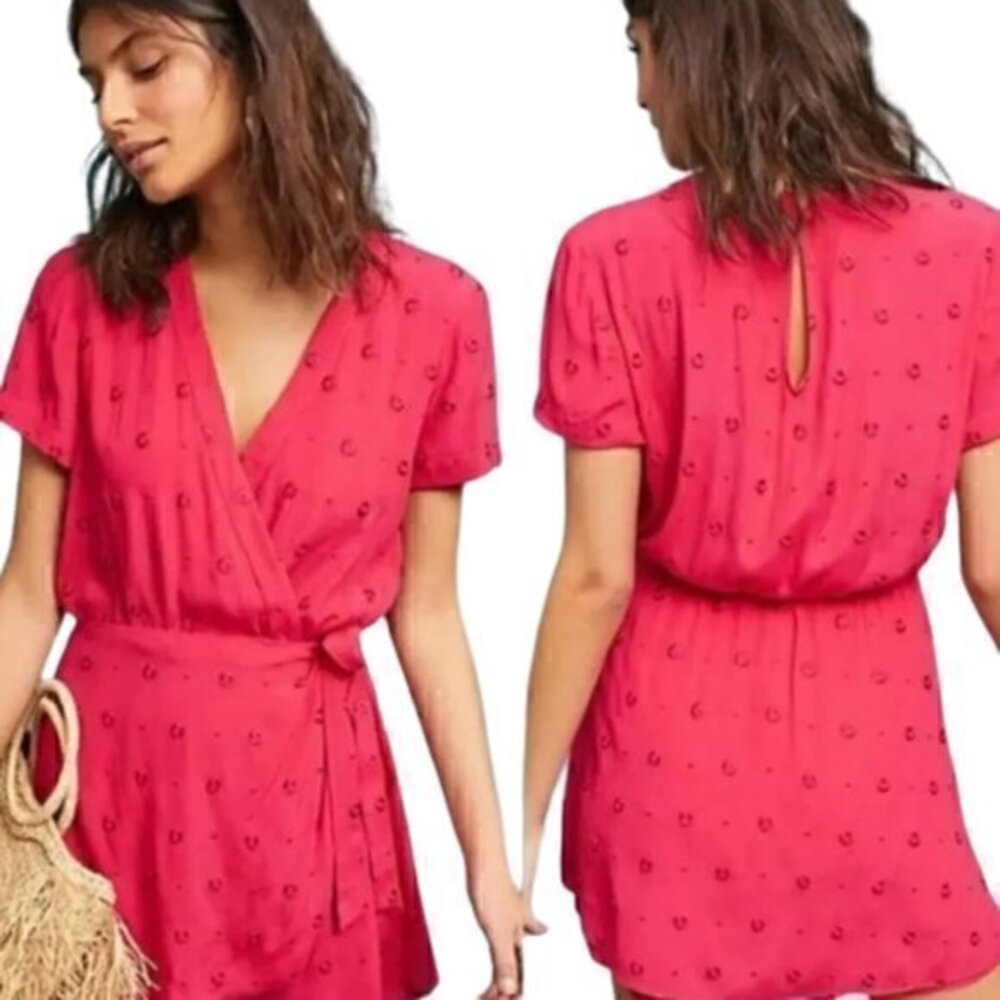 [Anthropologie] Greenbrier Embroidered Wrap Romper - Size S